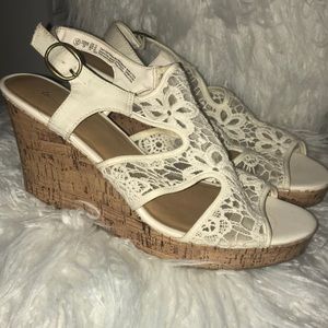 Off White Lace Cutout Wedge